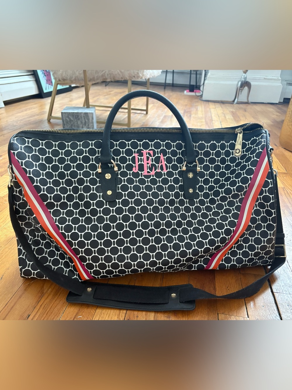 C WONDER Monogrammed Black & White Geo Tote with accent stripes and Initials